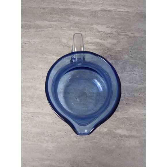 Glass Pitcher Jug Cobalt Blue‎ Clear Handle - Picture 5 of 8